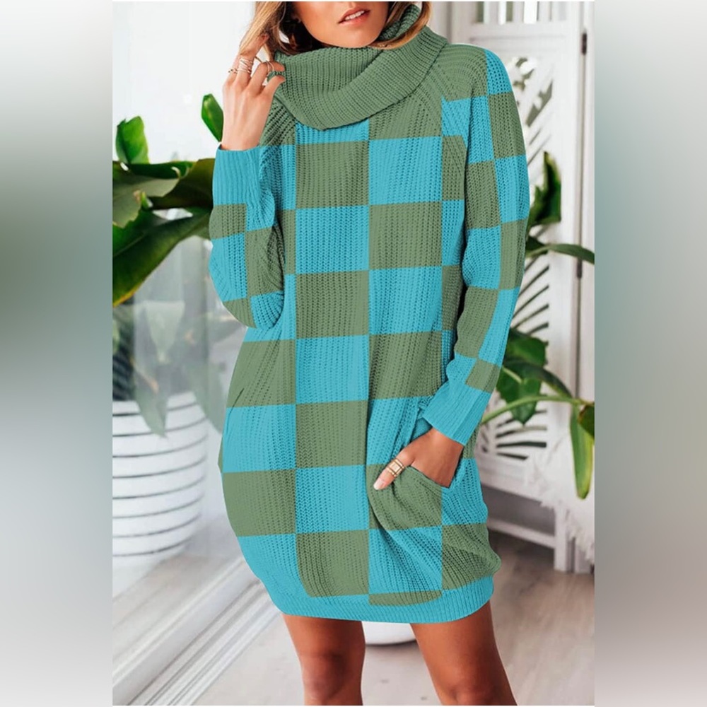 Women's Loose Turtleneck Oversize Long Pullover Sweater Dress - Picture 2 of 3